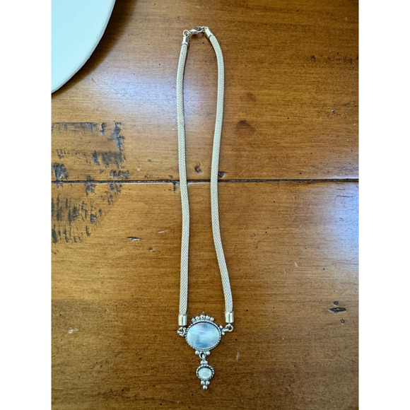 Oval Rainbow Moonstone Pendant 925 Silver Signed 2 T.C. Rope Chain - Picture 2 of 7